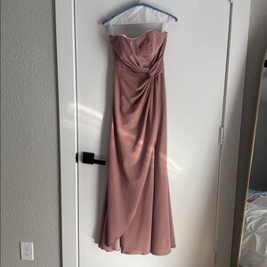 Azazie, strapless floor length dress in dusty rose. Size A2